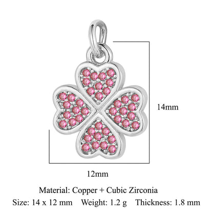 Copper inlaid zircon DIY four-leaf clover pendant.