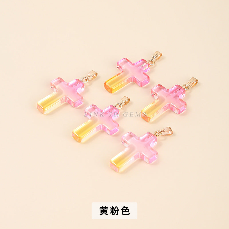 25 * 18Mm imitation jade magic crystal glazed cross pendant