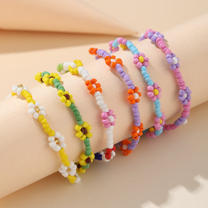 Flower Rice Bead Elastic Cord Beaded Bracelet