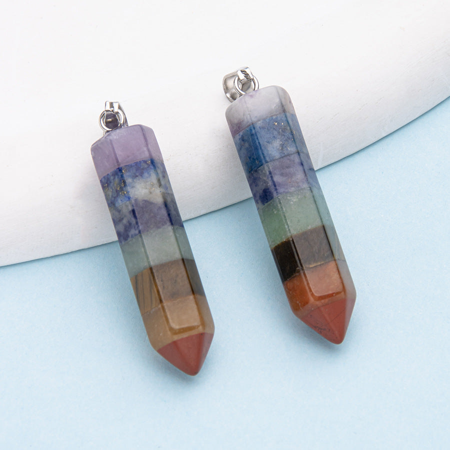 Crystal Colorful Hexagonal Column Pendant Necklace