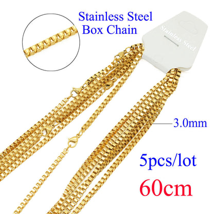 5 pieces/bag stainless steel box chain 3mm thick 60cm long