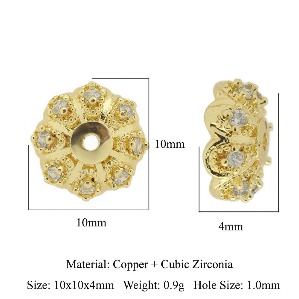 5 pcs/pack, snowflake lotus copper zircon bracelet beads.