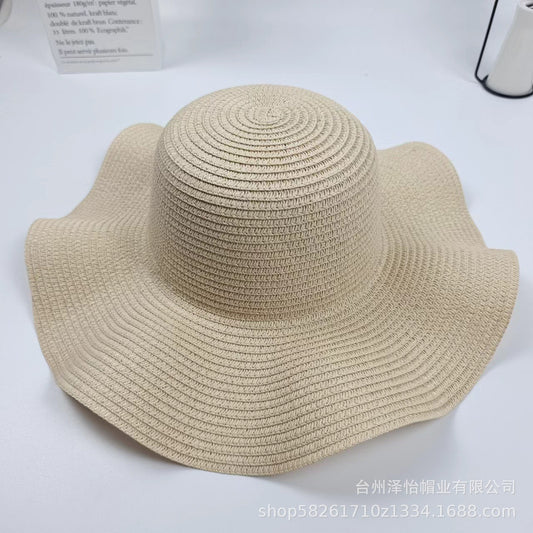 Sombrero de paja de ala ancha para mujer, sombrero de playa con protección solar, sombrero de vacaciones 