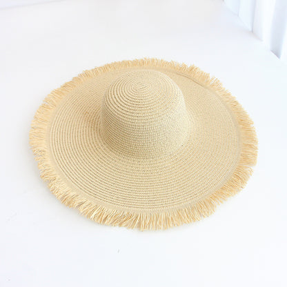 Fringe Hat Wide Brim Export Sun Outdoor Beach Vacation Handwoven