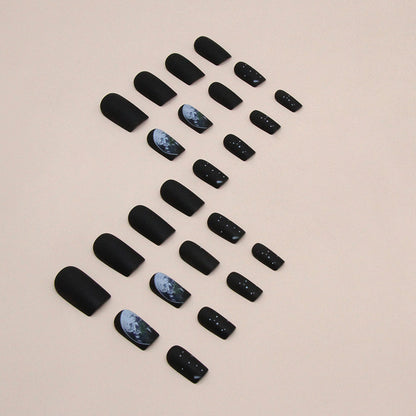 Medium-Length Black Square Fake Nails