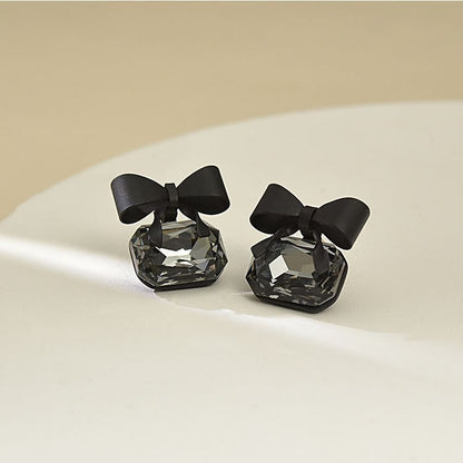 Black Bow Crystal Stud Earrings