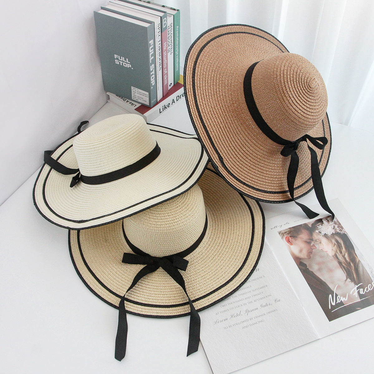 Summer Wide Brim Hat Women's Bow Travel Casual Woven Sun Outdoor Beach