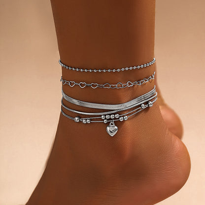 Love Beaded Punk Chain Anklet Set