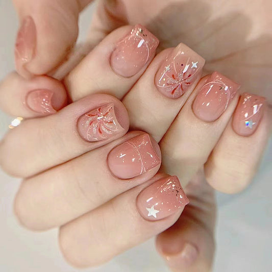 Blush Fireworks Star Short Ballerina Nails