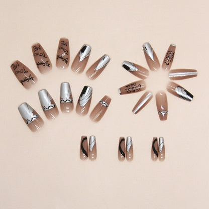 Ballet Medium-Length Graffiti Letter Fake Nails