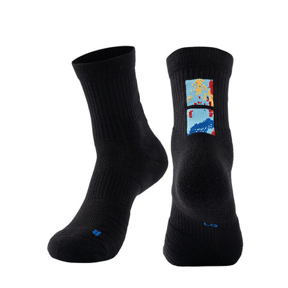 Adult Mid-Calf Gradient Basketball Socks Thick Sports Socks