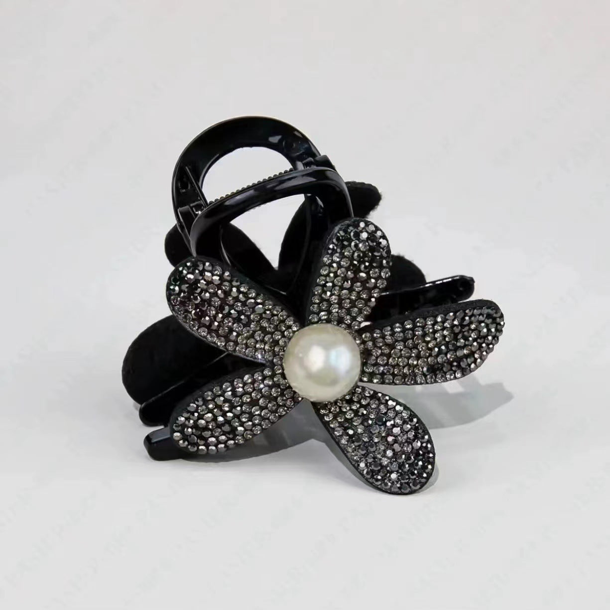 Bead rhinestone flower grab clip