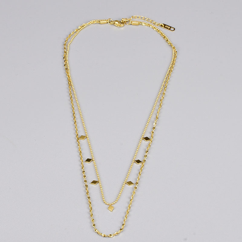 Rhombus sequined double stacked necklace