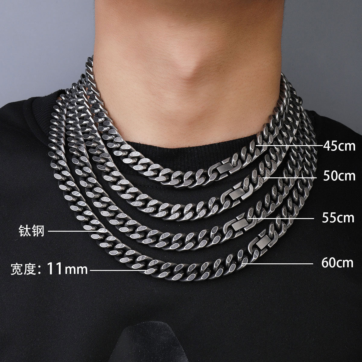 Titanium Steel Hip Hop Cuban Chain Necklace Men 11mm