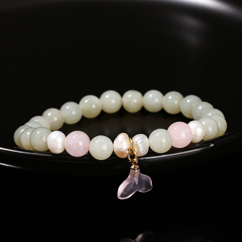 Natural lotus root powder Hetian jade baroque pearl bracelet