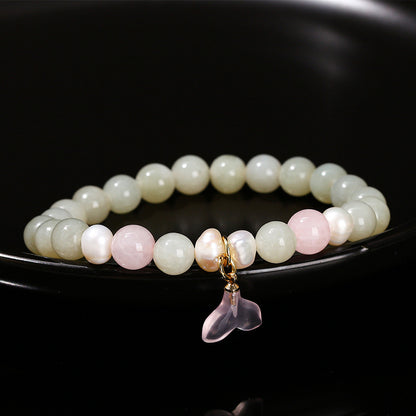 Natural lotus root powder Hetian jade baroque pearl bracelet