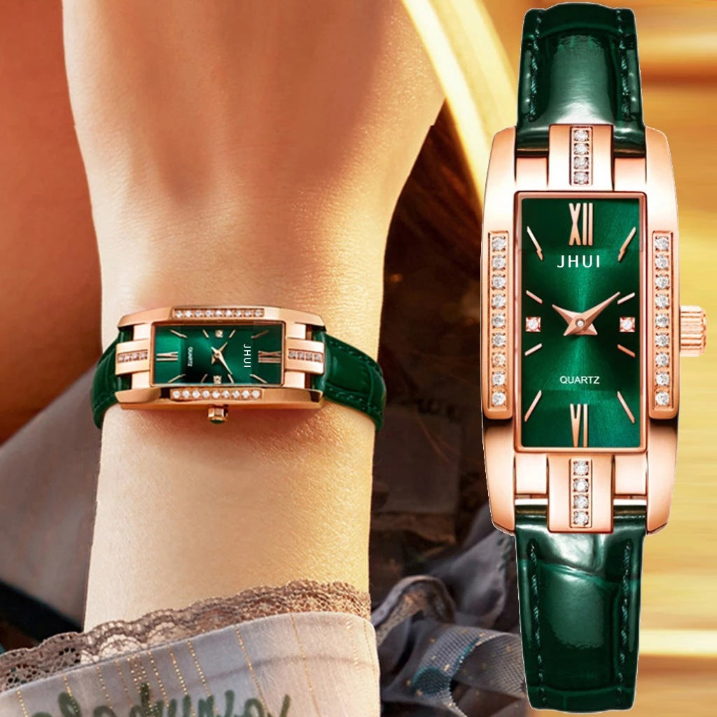 Elegant Square Small Green Women's Watch