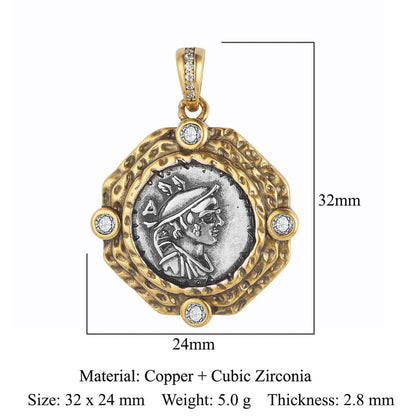 Copper zircon pendant ancient silver coin DIY accessories