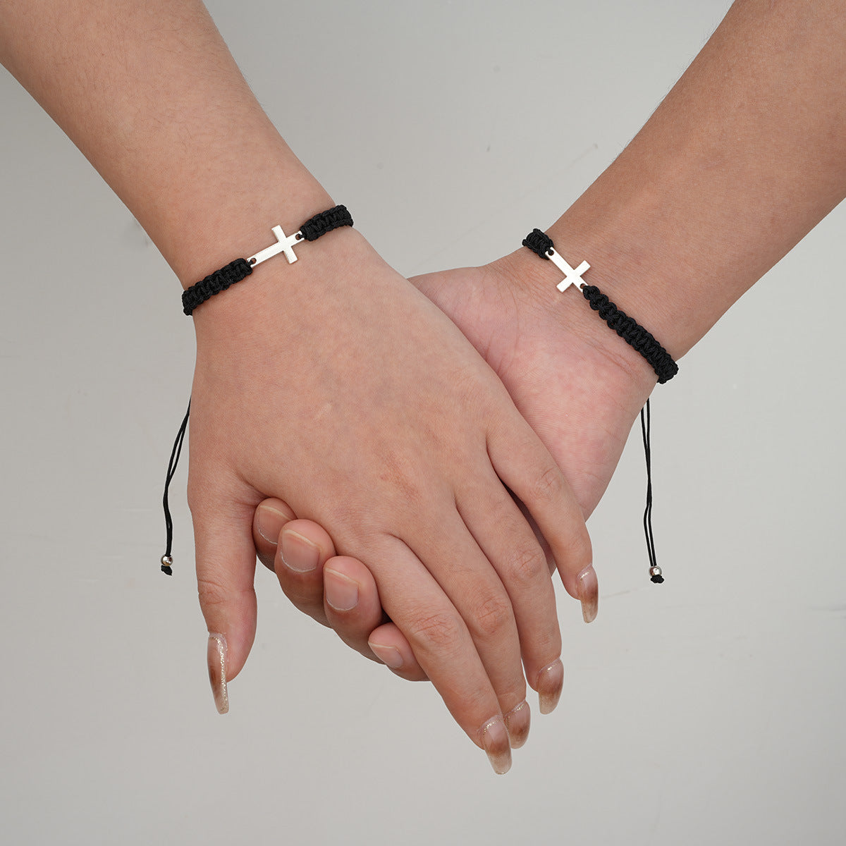 Braided Cross Bracelet Black and White Set