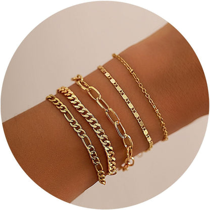 Hip hop stacked gold bracelets