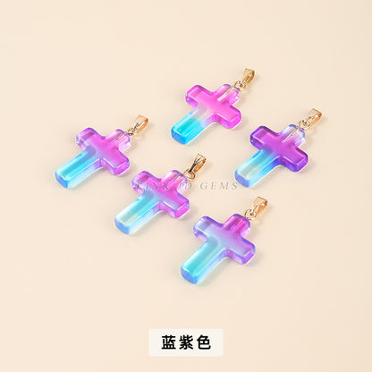 25 * 18Mm imitation jade magic crystal glazed cross pendant