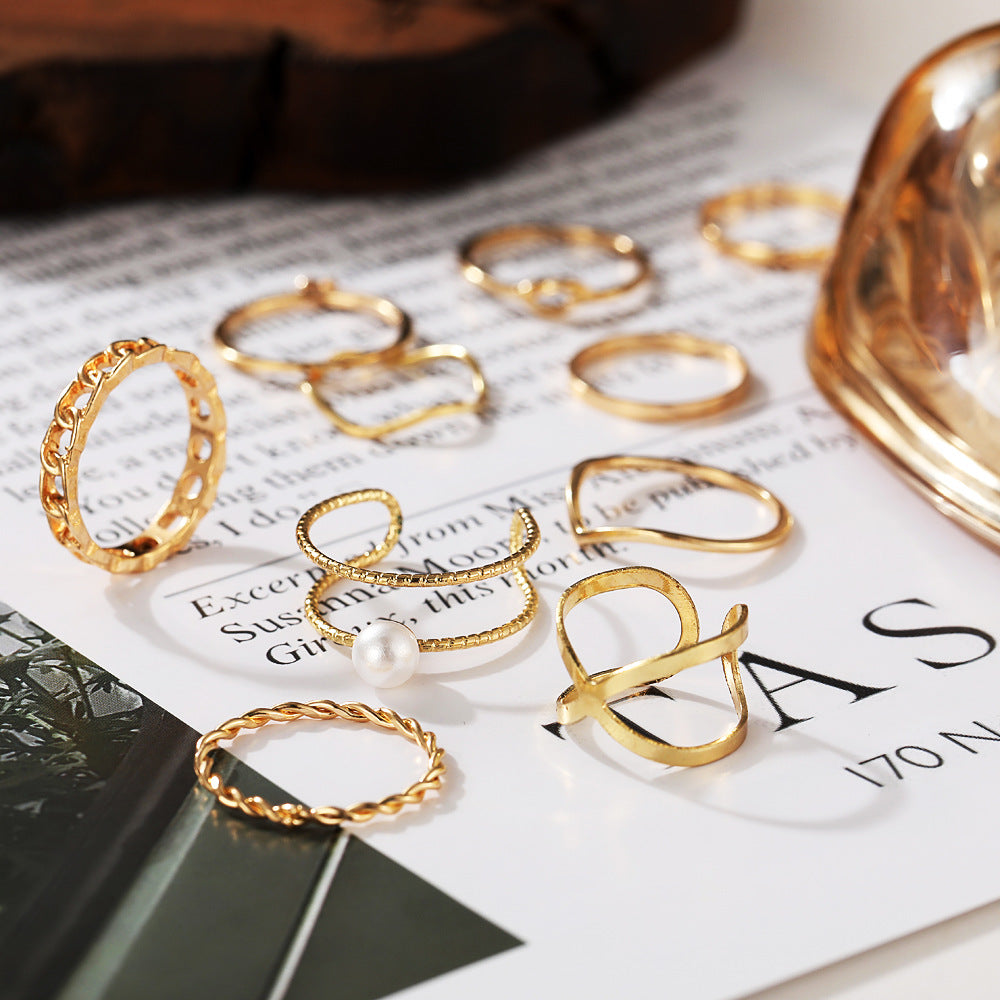 Alloy 10-piece gold index finger ring set