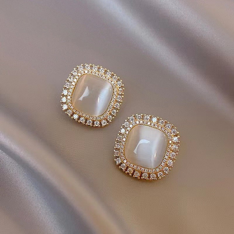 Stylish geometric opal stud earrings