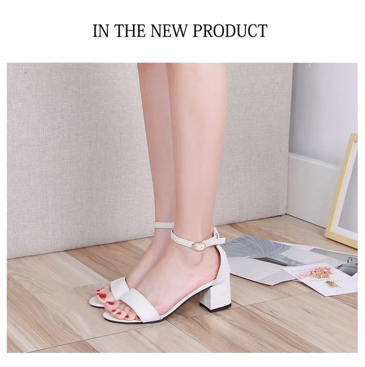 Coarse heel one-word buckle sandals fashion