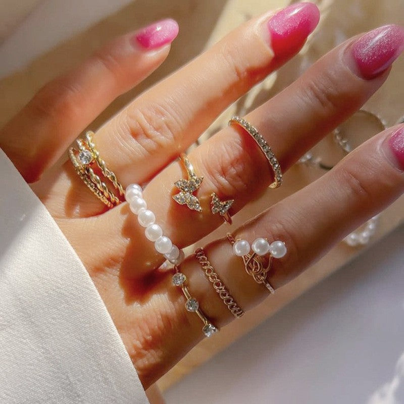 Pearl Ring Set 8 Pieces