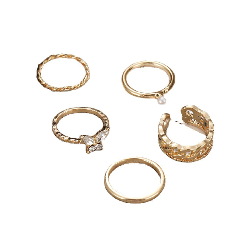 Butterfly ring open chain ring set 5 pieces