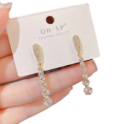 S925 Silver Needle Long Rhinestone Fringed Earrings