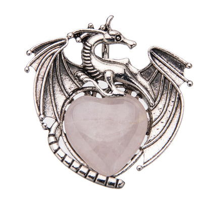 Vintage flying dragon pterosaur heart shaped crystal pendant