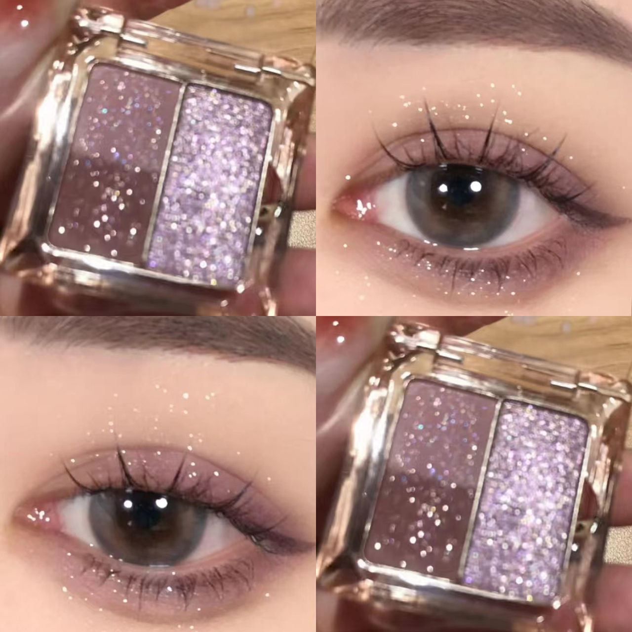 Paleta de sombras de ojos con purpurina rosa y morado 