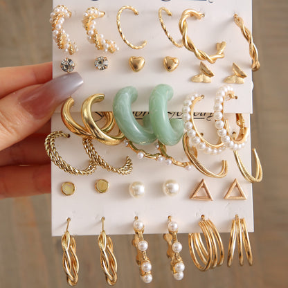 Pearl hoop earrings set 9 pieces