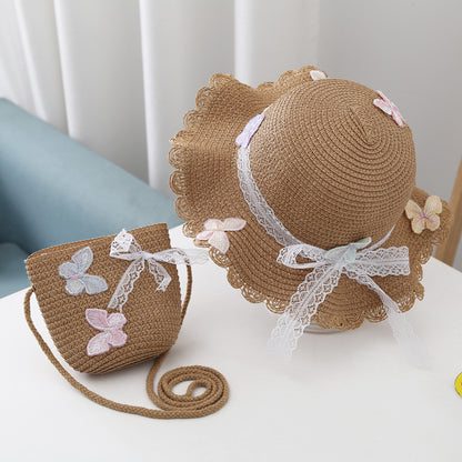 Kids Summer Hat Baby Sun Protection Straw Bag Set Princess Beach