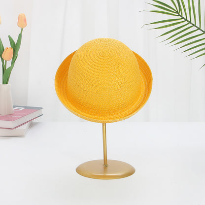 Sombrero de paja para niños resistente al viento con ala acampanada y elegante protección solar 