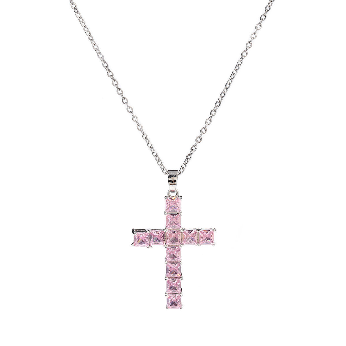 Cross pendant necklace full of diamonds square zircon