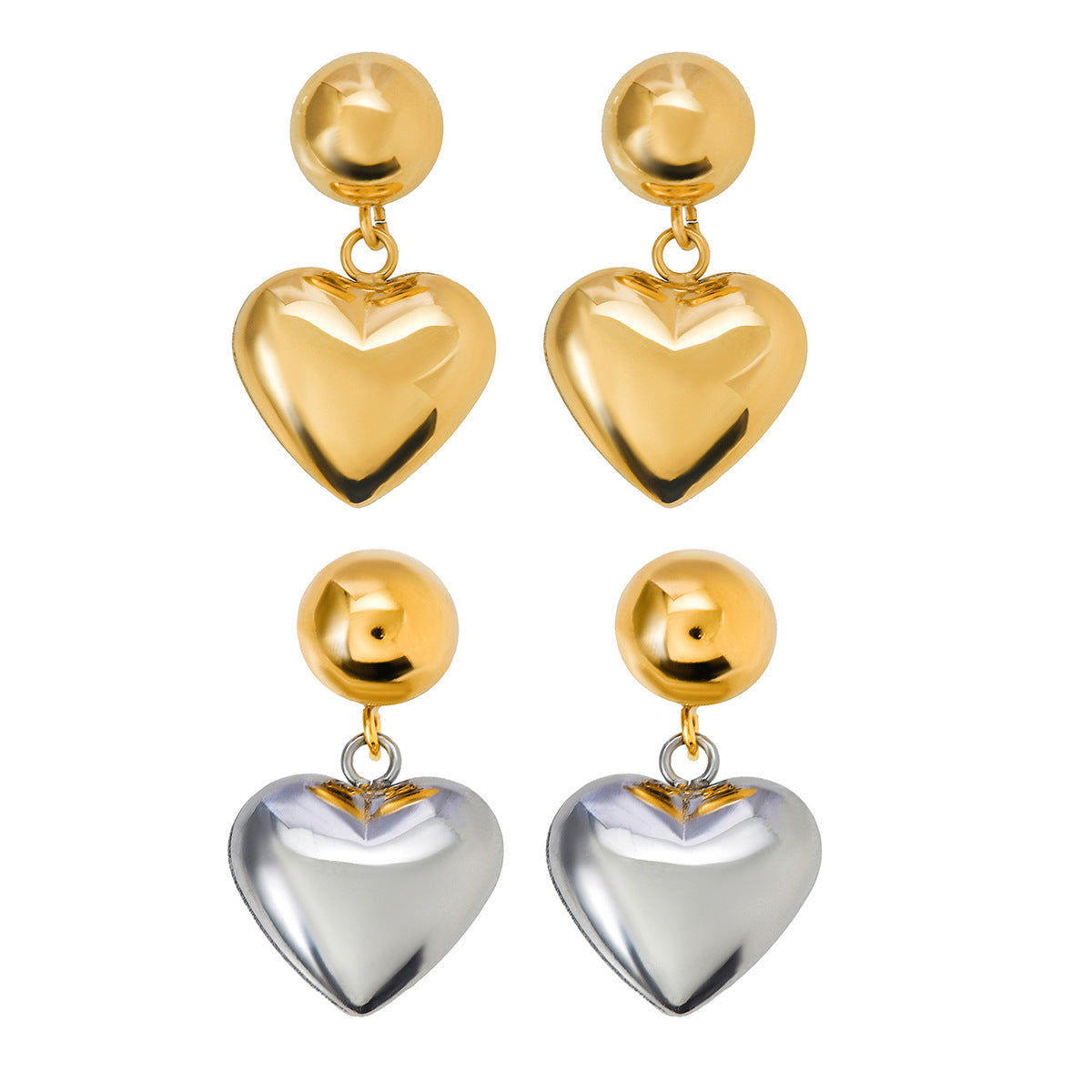 Gold and silver hemisphere heart earrings