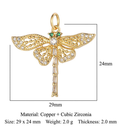 3 pcs/pack, crescent eye copper zircon dragonfly pendant.