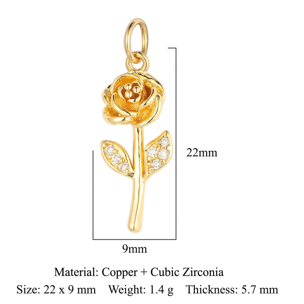 Sunflower Rose Clover Copper Zircon Pendant