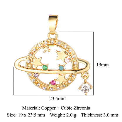 Star Universe Planet Copper Zircon Pendant