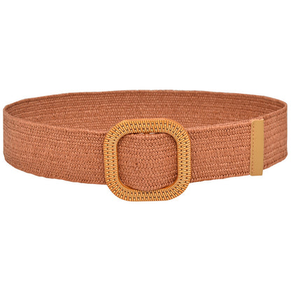 Woven Wooden Buckle Women's Waist Seal