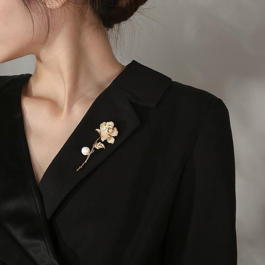 Golden Rose Flower Brooch