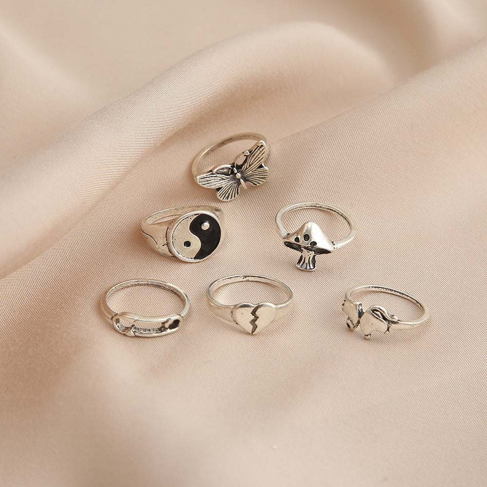 Tai Chi Pin Butterfly Knuckle Ring Wholesale Ring 6-Piece Set