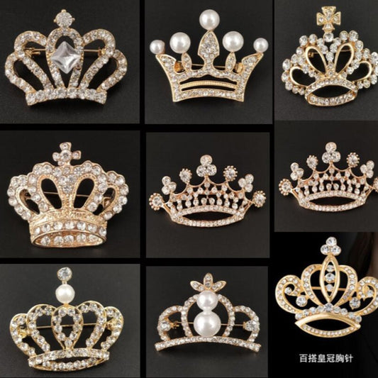 Flash Diamond Alloy Crown Brooch