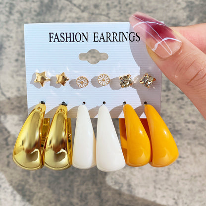 Simple Acrylic C-Shaped Earrings Set of 6 Pairs