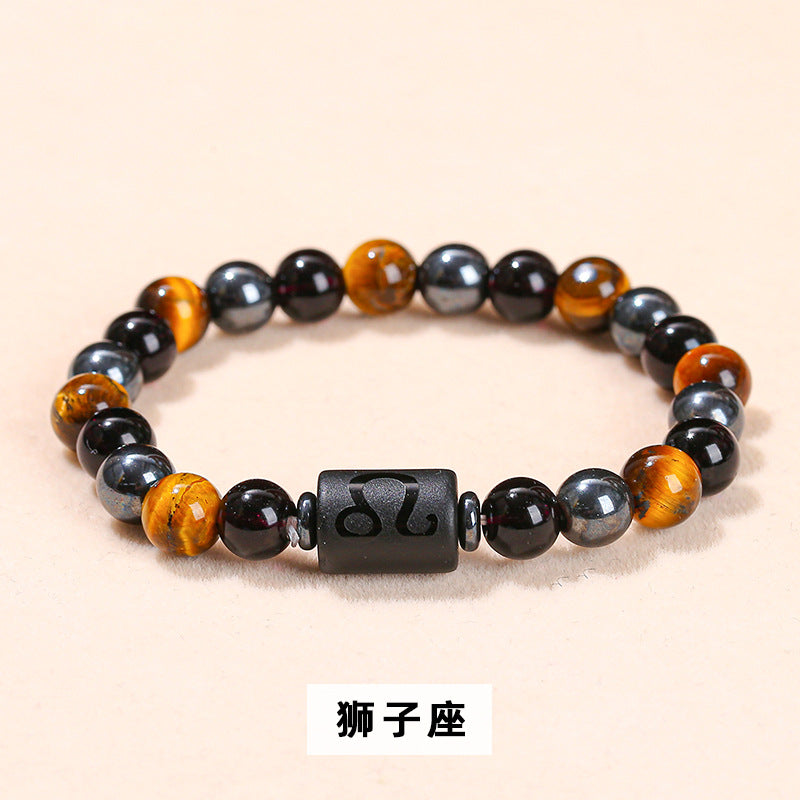 Natural yellow tiger's eye stone twelve constellations bracelet