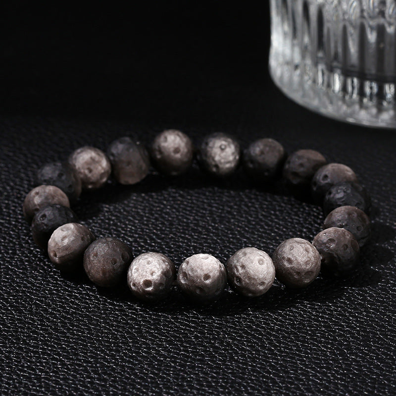 Natural silver obsidian moon bracelet