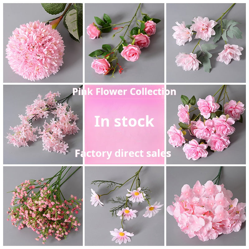 Artificial pink flower material artificial rose