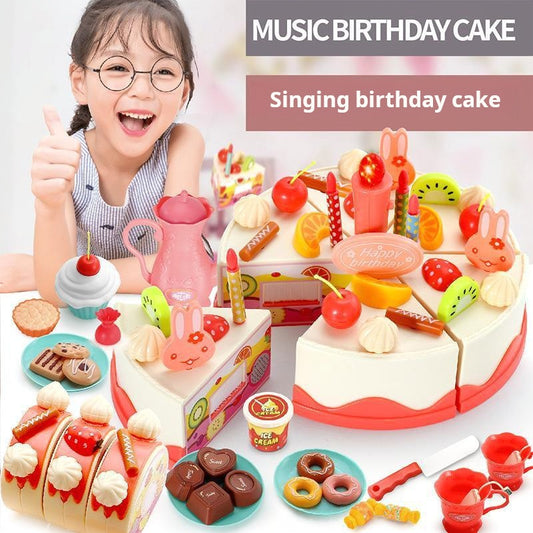 Light and Singing Happy Cut Birthday Cake Children's Pretend Play Afternoon Tea Dessert Cutting Toy